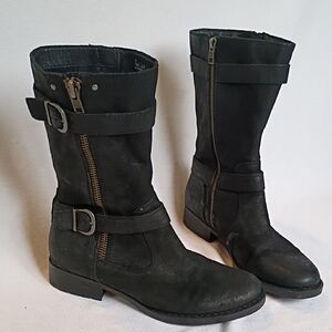 Born Mid-calf Moto Black Suede Boot